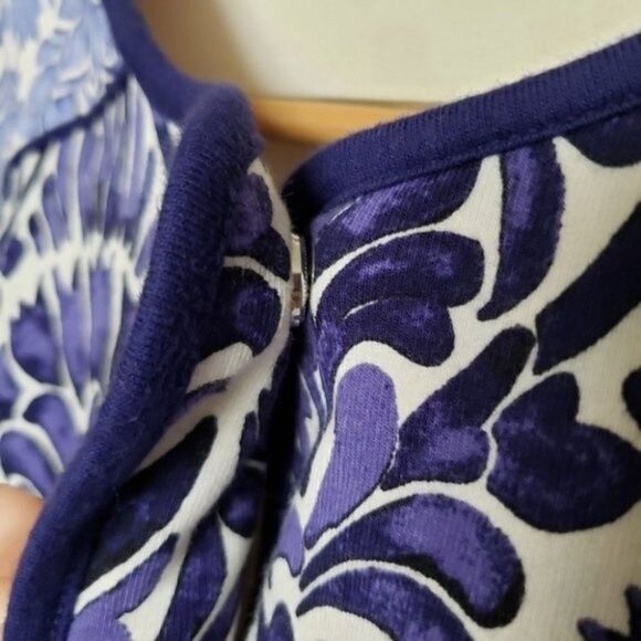 Isaac Mizrahi Floral Print Cardigan Blue Size Medium – Button Front Knit Top - Picture 8 of 14